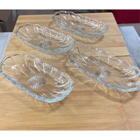 Vintage Anchor Hocking Banana Split Sundae Clear Glass Starburst Dishes Set of 4 - Picture 2 of 9